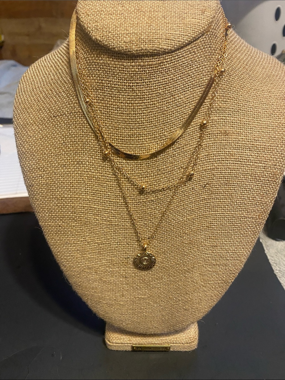 Fashion Jewelry Gold Layered Disc & Beaded Pendant Necklace Set